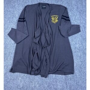 Harry Potter Hogwarts Crest Cardigan Sweater Women's Dangle Open Front Dark Gray